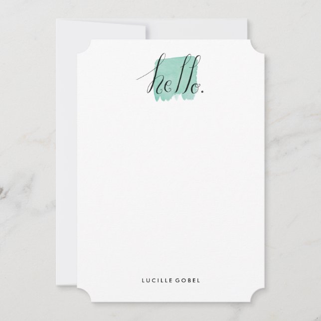 Carte De Correspondance Aquarelle verte à la menthe Bonjour (Devant)