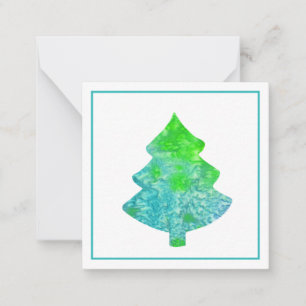 Carte De Correspondance Arbre Abstrait Soie Aqua & Vert