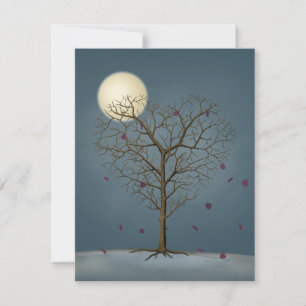 Carte De Correspondance Arbre en forme de cœur mélancolique sous la pleine