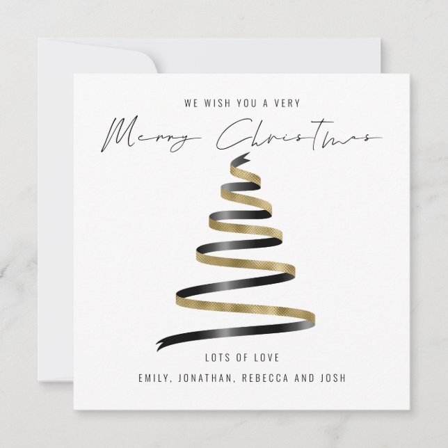Carte De Correspondance Arbre Noir Or 2026 Calendrier Joyeux Noël (Devant)