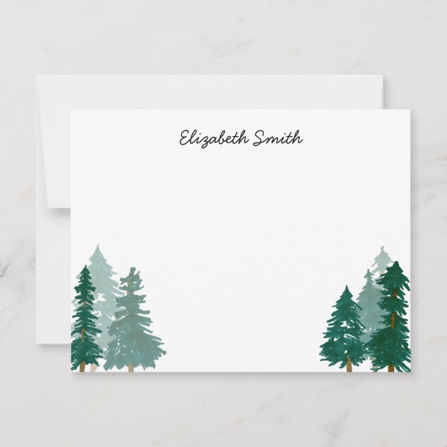 Carte De Correspondance Arbres boisés rustiques Aquarelle moderne (Devant)