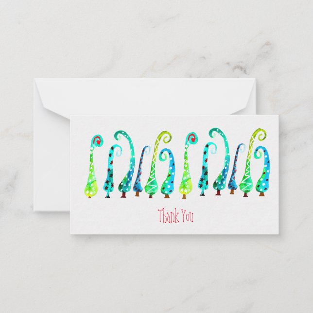Carte De Correspondance Arbres de Noël aquarelle fantaisistes (Devant)