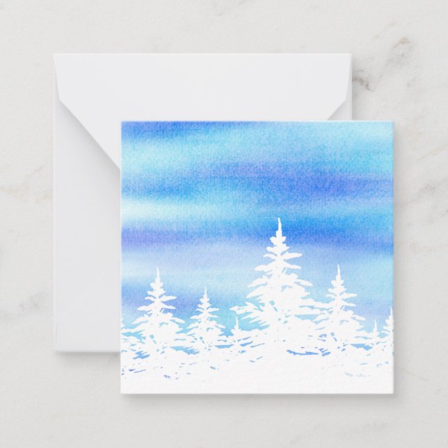 Carte De Correspondance Arbres enneigés lavis aquarelle bleu violet (Devant)