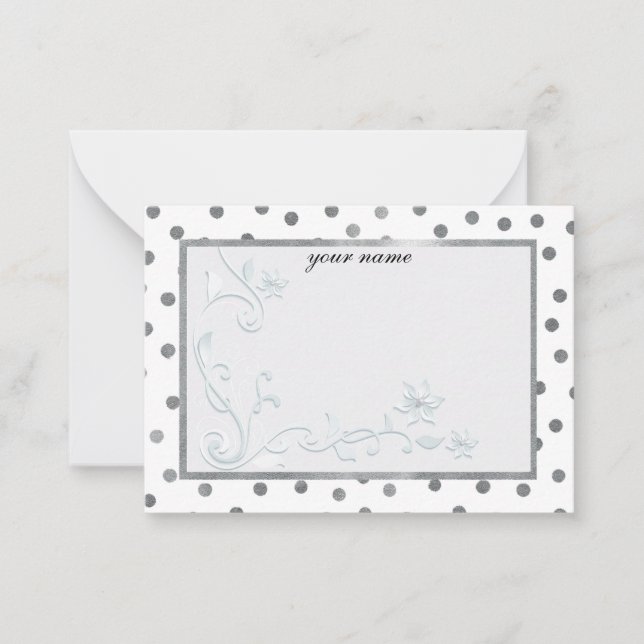 Carte De Correspondance argent blanc élégant monogrammed (Devant)