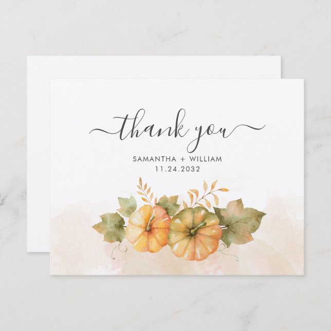Carte De Correspondance Automne Citrouille Merci Mariage Feuille (Devant / Derrière)