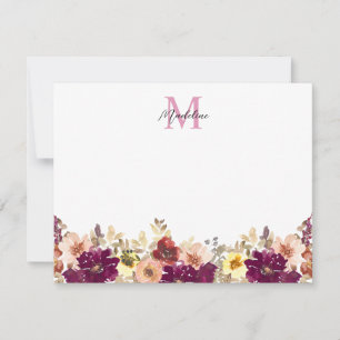 Carte De Correspondance Automne Floral Plum Floral Aquarelle Monogramme