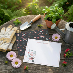 Carte de correspondance avec outils de jardin pers