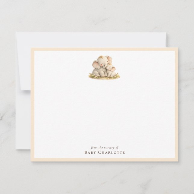 Carte De Correspondance Baby Elephant Nursery Note Card – Personalized (Devant)