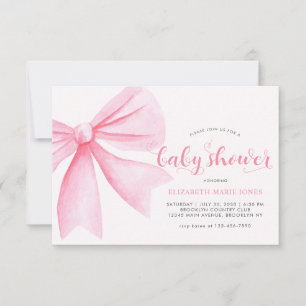 Carte De Correspondance Baby shower de fille à ruban à aquarelle rose budg