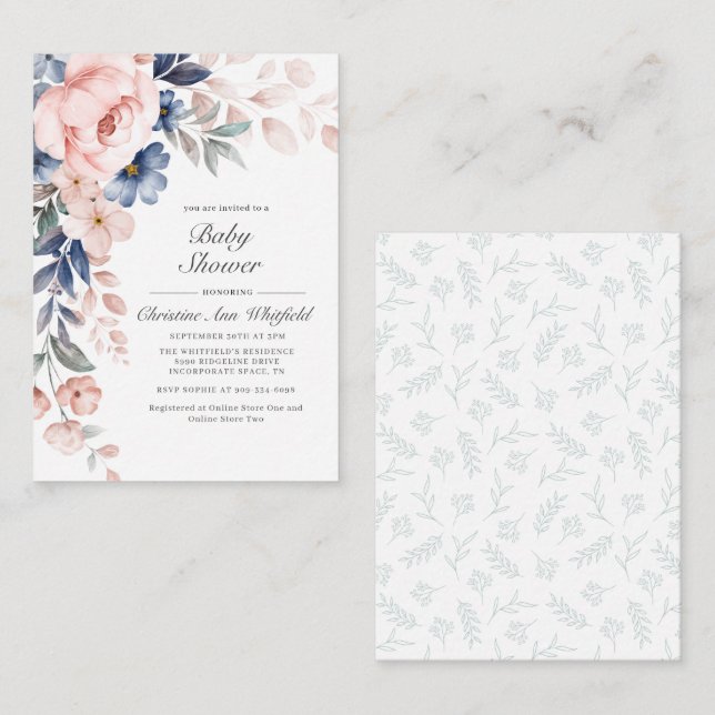 Carte De Correspondance Baby shower Floral moderne (Devant / Derrière)