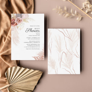 Carte De Correspondance Baby shower Floral Pampas Grass Boho Terracotta