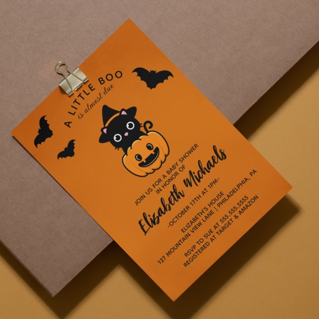 Carte De Correspondance Baby shower | Halloween Cute Cat Witch (Créateur téléchargé)