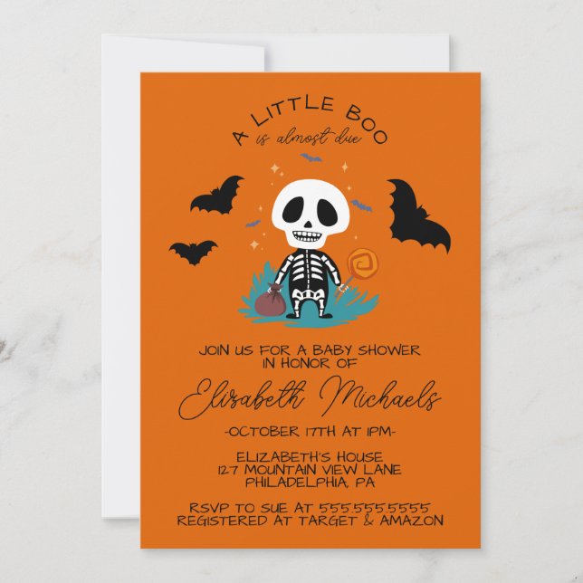 Carte De Correspondance Baby shower | Halloween Lil' Boo Skeleton (Devant)