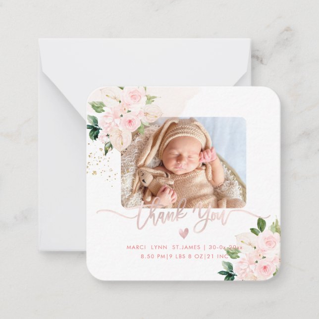 Carte De Correspondance Baby shower Merci rose pâle (Devant)