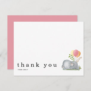 Carte De Correspondance Baby shower Nom du Merci couchant Eléphant rose