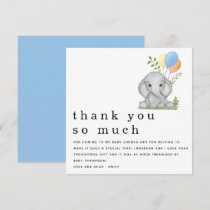 Carte De Correspondance Baby shower petit éléphant bleu Merci bleu