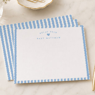 Carte De Correspondance Baby Shower rayé bleu ondulé