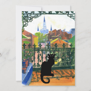 Carte De Correspondance Balcon du quartier français avec chat noir