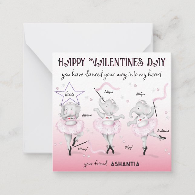 Carte De Correspondance Ballerina Elephant Danse Classe Valentine (Devant)