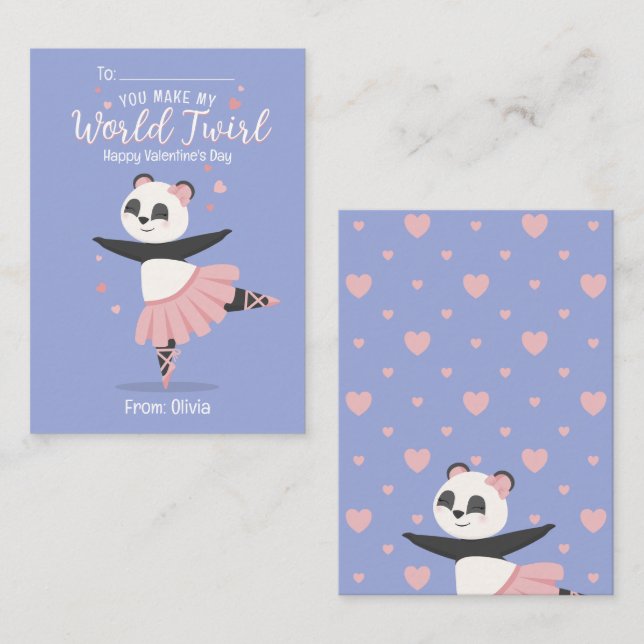 Carte De Correspondance Ballerina Panda Kids Valentine's Day Card (Devant / Derrière)