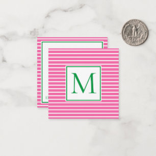 Carte De Correspondance Bande rose et blanche avec Monogramme vert