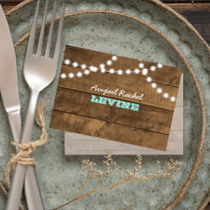 Carte De Correspondance Barnwood Lights Turquoise Bat mitzvah Note Card