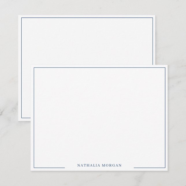 Carte De Correspondance Basique simple Marine Bleue Frontière Stationery (Devant / Derrière)