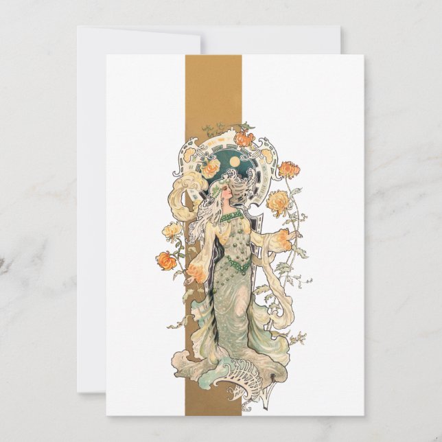 Carte De Correspondance Beauté Art Nouveau avec Chrystanthemums (Devant)