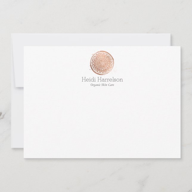 Carte De Correspondance Beauté élégante Mandala Logo Rose Gold Flat Note (Devant)