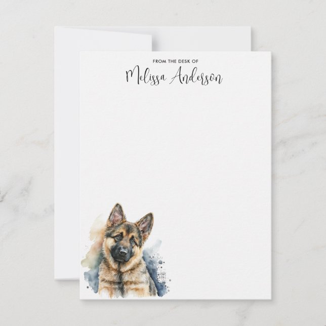 Carte De Correspondance Berger allemand Chien chiot Aquarelle moderne (Devant)