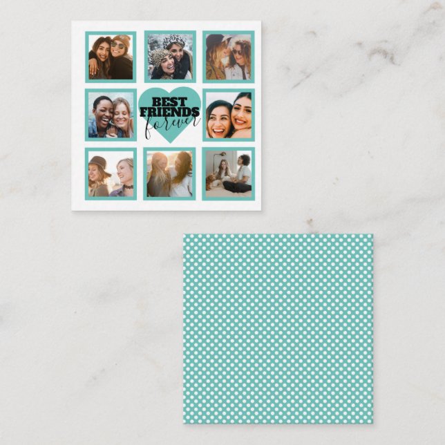 Carte De Correspondance BFF Insta Photo Collage Coeur Turquoise (Devant / Derrière)
