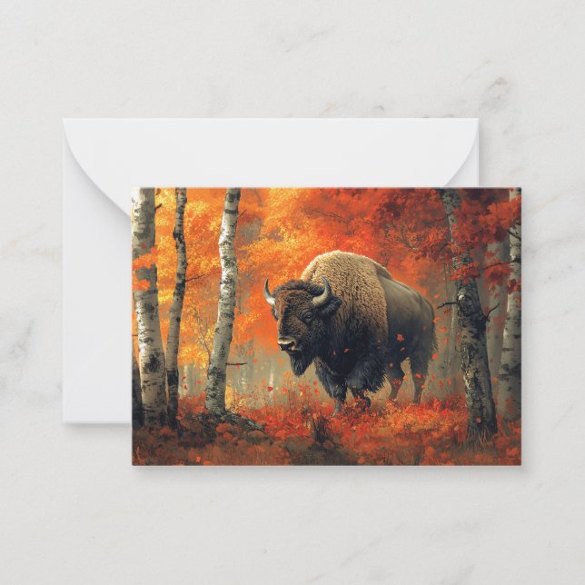 Carte De Correspondance Bison dans l'artisanat boisé d'automne (Devant)