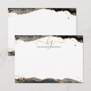 Carte De Correspondance Black Agate Geode Monogramme Script Parties scinti