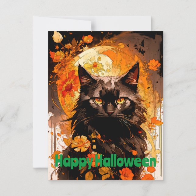 Carte De Correspondance Black Cat Moon Fleurs magiques (Devant)