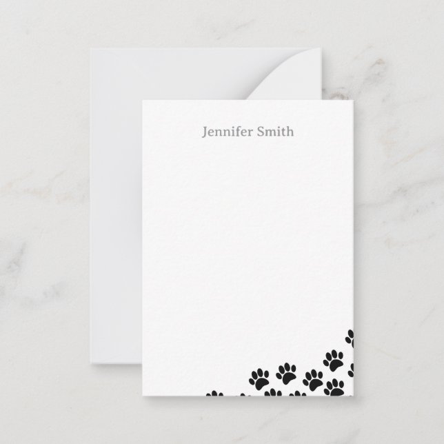 Carte De Correspondance Black Puppy Paw Prints Personalized Stationery (Devant)