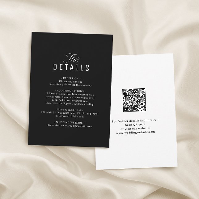 Carte De Correspondance Black QR Code Classy Wedding Details (Black QR Code Classy Wedding Details Note Card)
