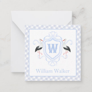 Carte De Correspondance Blason de monogramme à carreaux bleu aquarelle de