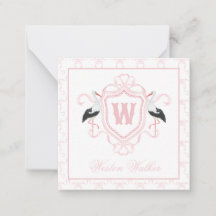Blason de monogramme d'arche de cigogne rose aquar