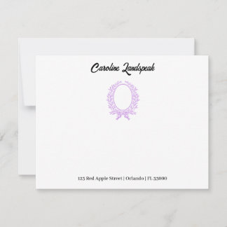 Carte De Correspondance Blason Floral Violet Vintage Nom, Adresse Personna