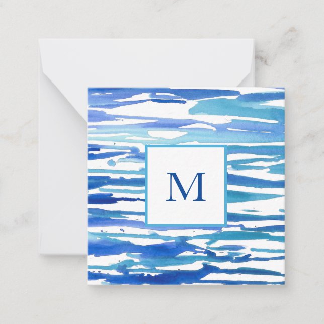 Carte De Correspondance Bleu Aquarelle Rayures Abstraites (Devant)