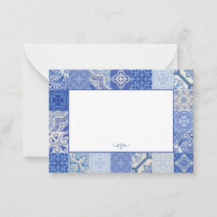 Carte De Correspondance Bleu blanc ethnique Boho Carreaux méditerranéens