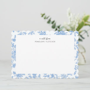 Carte De Correspondance Bleu Féminin Floral Toile de Jouy Bordure à Dentel