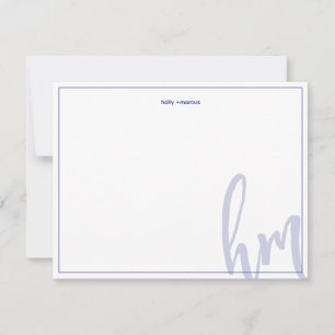 Carte De Correspondance Bleu Grand Monogramme Initiales Couple Mariage Sim