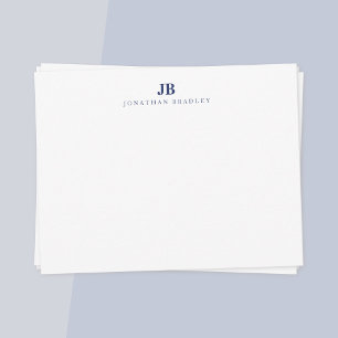 Carte De Correspondance Bleu marine simple monogramme minimaliste moderne