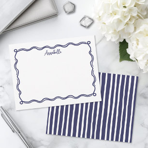 Carte De Correspondance Bleu Nuit Rétro Cadre Ondulé Personnalisé