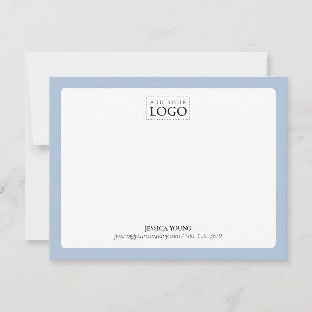 Carte De Correspondance Bleu | Simple Color Logo Business Note Card (Devant)