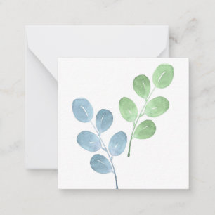 Carte De Correspondance Bleu Vert aquarelle Feuilles rondes