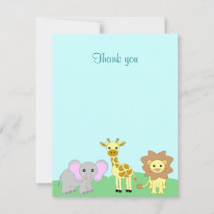 Carte De Correspondance Blue Baby Jungle Animaux Plat Merci Note