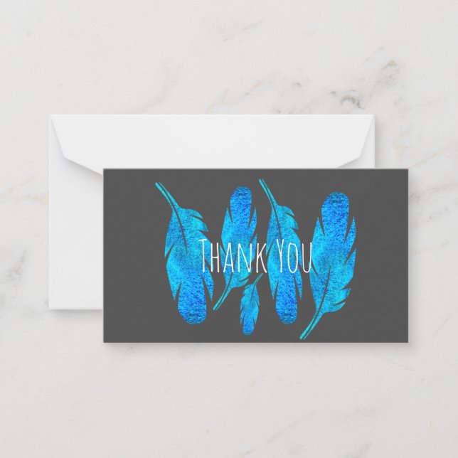 Carte De Correspondance Blue boho feathers blue and gray (Devant)