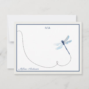 Carte De Correspondance Blue Dreagonfly in Flight Monogramme Nom